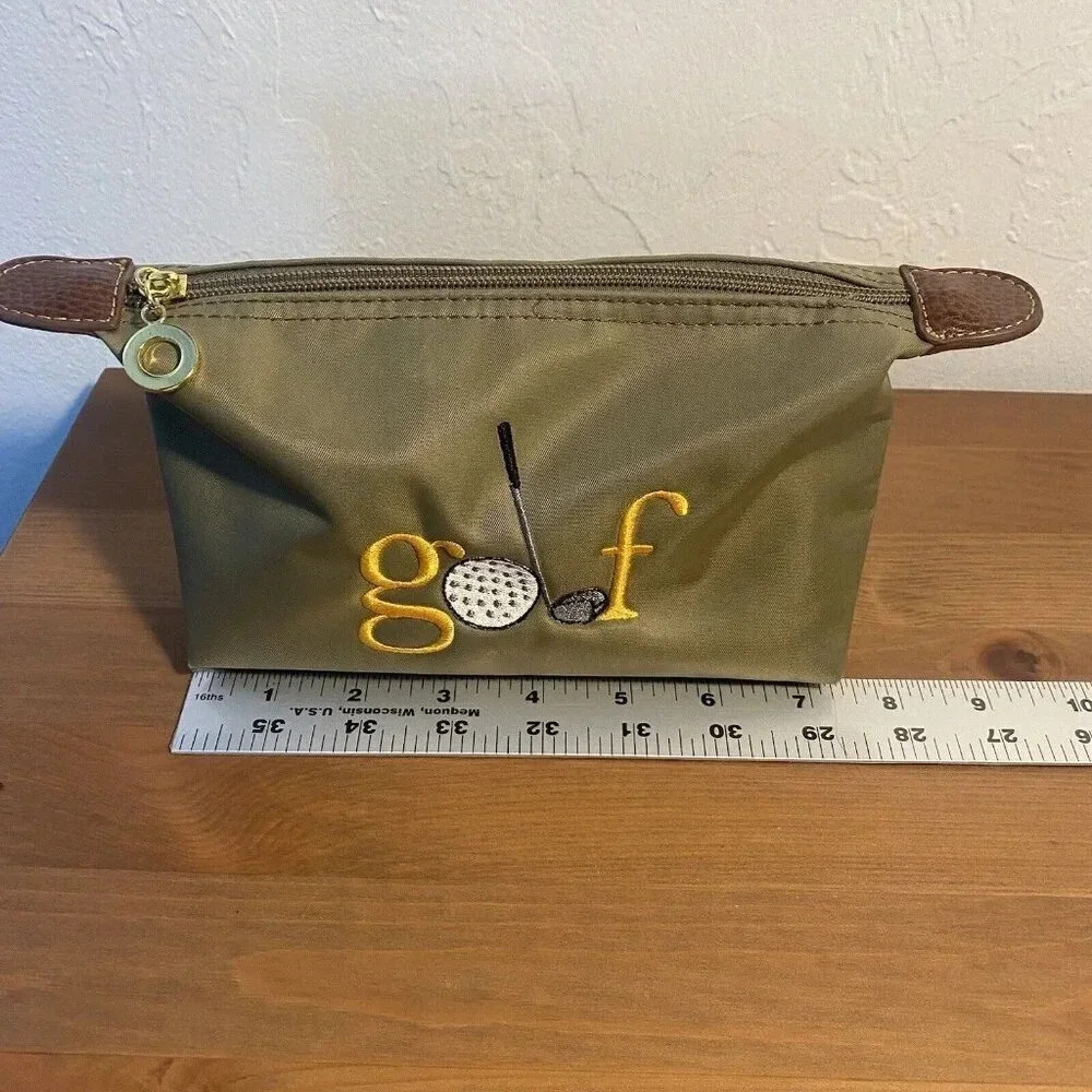 Best of Everything Golf Cosmetic Bag Nylon Embroidery Gold Accents Zipper - Picture 7 of 8